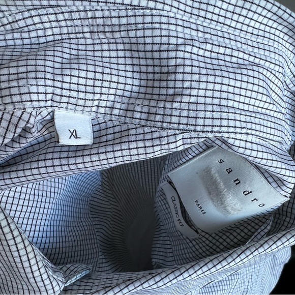 🌟2xHP Sandro Paris Classic Fit Dress Shirt | Navy Blue White Checkered |Size XL - Picture 6 of 9